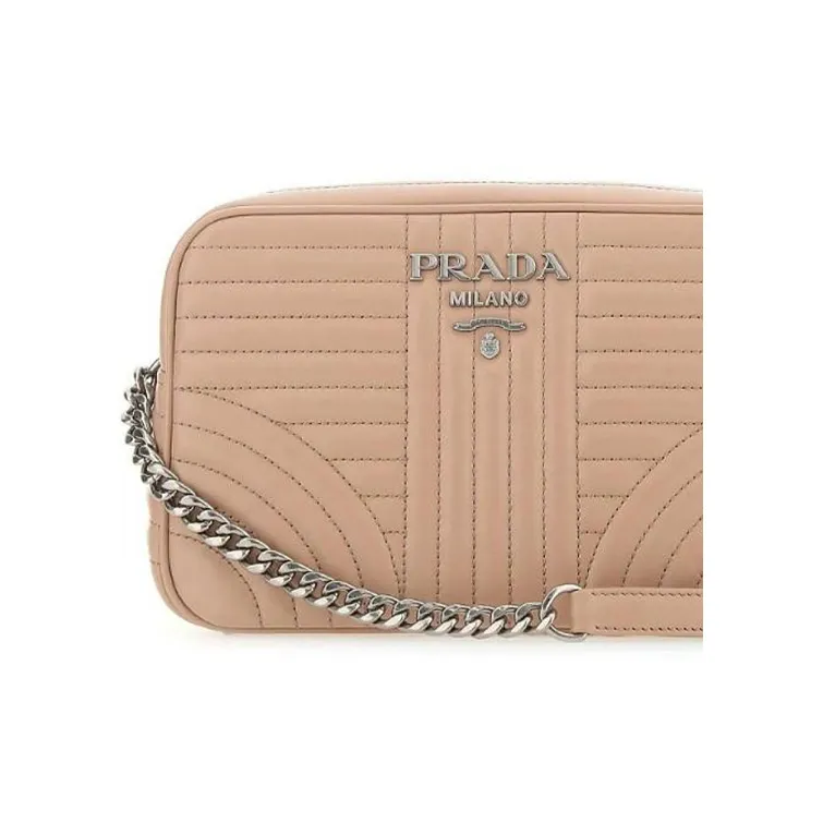 PRADA Diagramme Leather Crossbody Bag, Shoulder Bag Unisex Pink-2