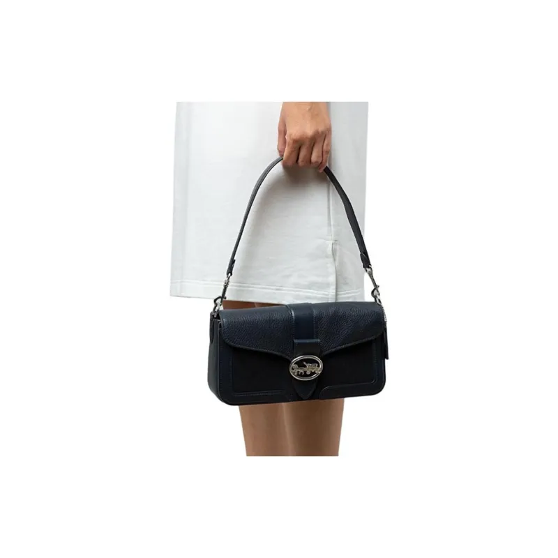 COACH Georgie Litchi Grain Leather Shoulder Bag, Crossbody Bag Tubas Women's Midnight Blue-5