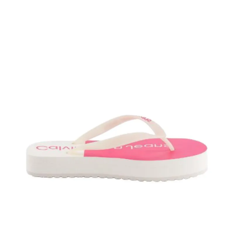 CKJ CALVIN KLEIN JEANS Abrasion Resistant Flip Flops Women's Beige-1