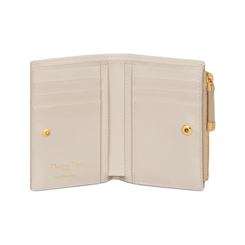 DIOR CaroDahlia Calfskin Wallet Women's Light Ivory & Pink Beige-2