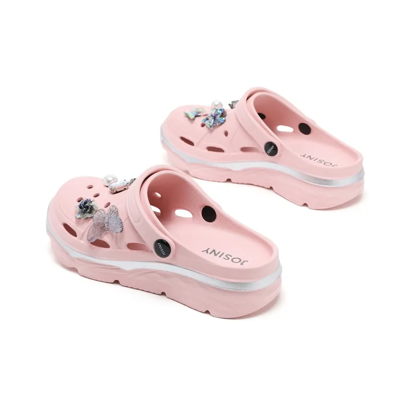 JOSINY Girlish Trendy Fashion, Slip on Shoes, Outdoor Beach Shoes Closed Toe Mules DIY Clogs Women's Pink-1