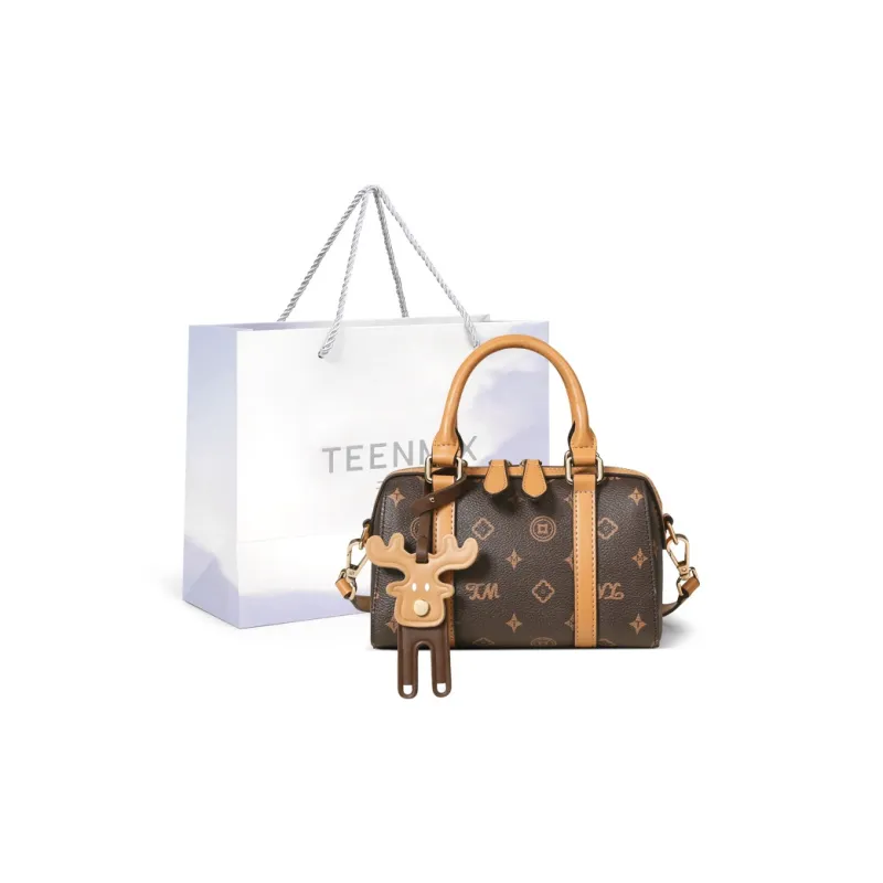Teenmix PVC Boston Bag, Shoulder Bag, Crossbody Bag, Handbag Regular Women's Coffee/Ecru/Cherry Blossom Pink/Sky Blue-17