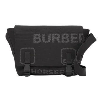 Burberry Horseferry Leather Messenger Bag, Shoulder Bag, Crossbody Bag Trumpets Men's Black