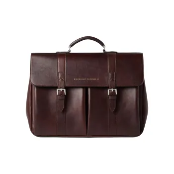 Brunello Cucinelli Calfskin Portable Briefcase Men's Burgundy
