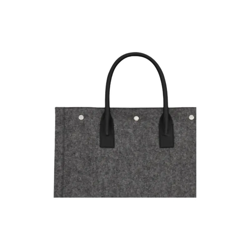 SAINT LAURENT Rive Gauche Felt Patchwork Vertical Tote Bag Shopping Bag Handbag Unisex Gray & Black-4