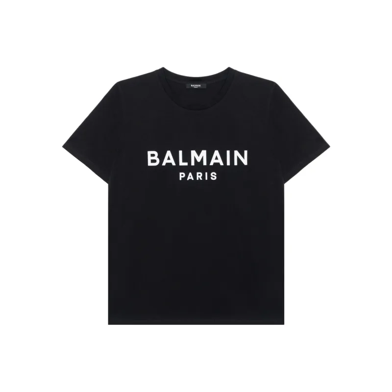 BALMAIN Flocked Logo T-Shirt-0