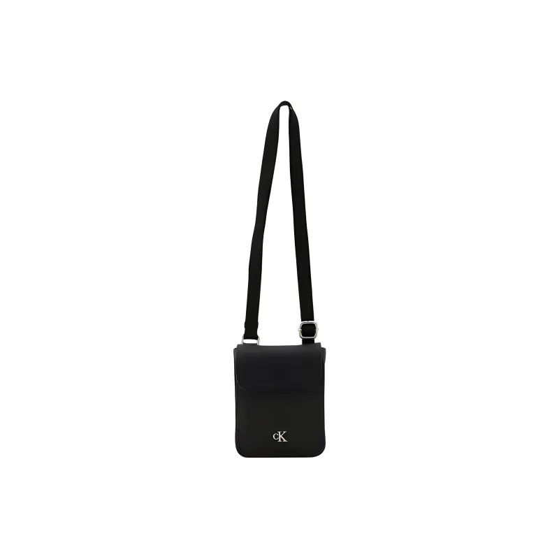 CALVIN KLEIN Embossed Grain Leather Cell Phone Pouch, Crossbody Bag, Shoulder Bag Men's Black-3