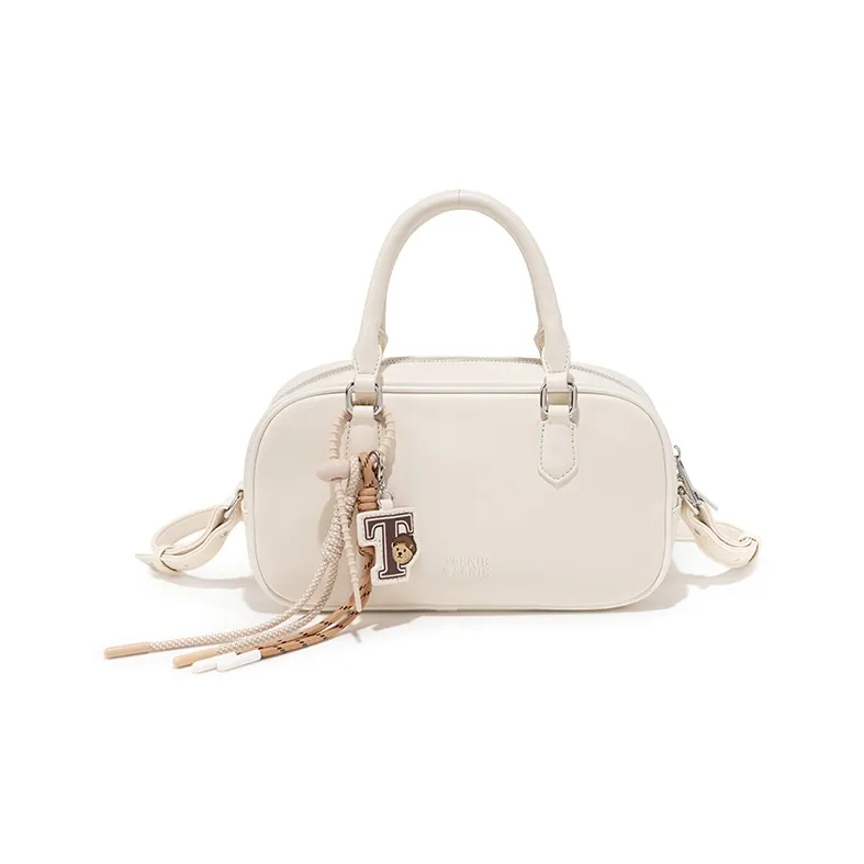 Teenie Weenie PU Bowling Bag, Crossbody, One Shoulder, Handbag Women's Cream Yellow/Cherry Blossom Pink-11