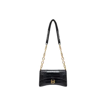 Balenciaga Women's Downtown Shoulder Bag Xs Crocodile Embossed Black
