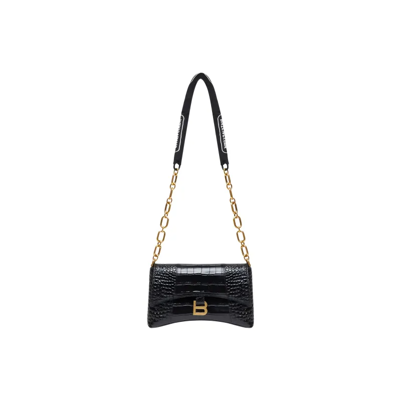 Balenciaga Women's Downtown Shoulder Bag Xs Crocodile Embossed Black-0