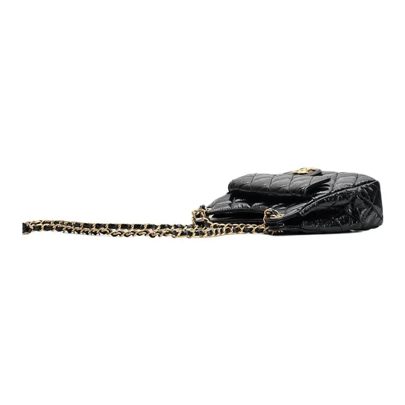 CHANEL Gold Tone Lock Shoulder Bag Women's Black-3