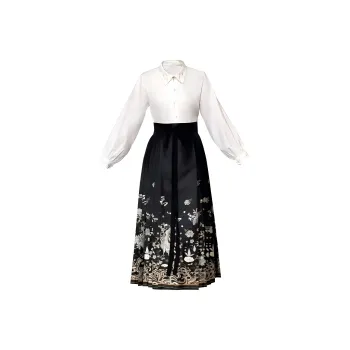 MDEHT Hanfu Women's White Shirt+Black Mamianqun Skirt Set