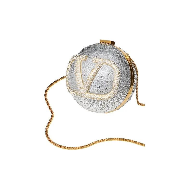 Valentino Faux Crystal Evening Bag, Shoulder Bag, Crossbody Bag Regular Women's Silver-3