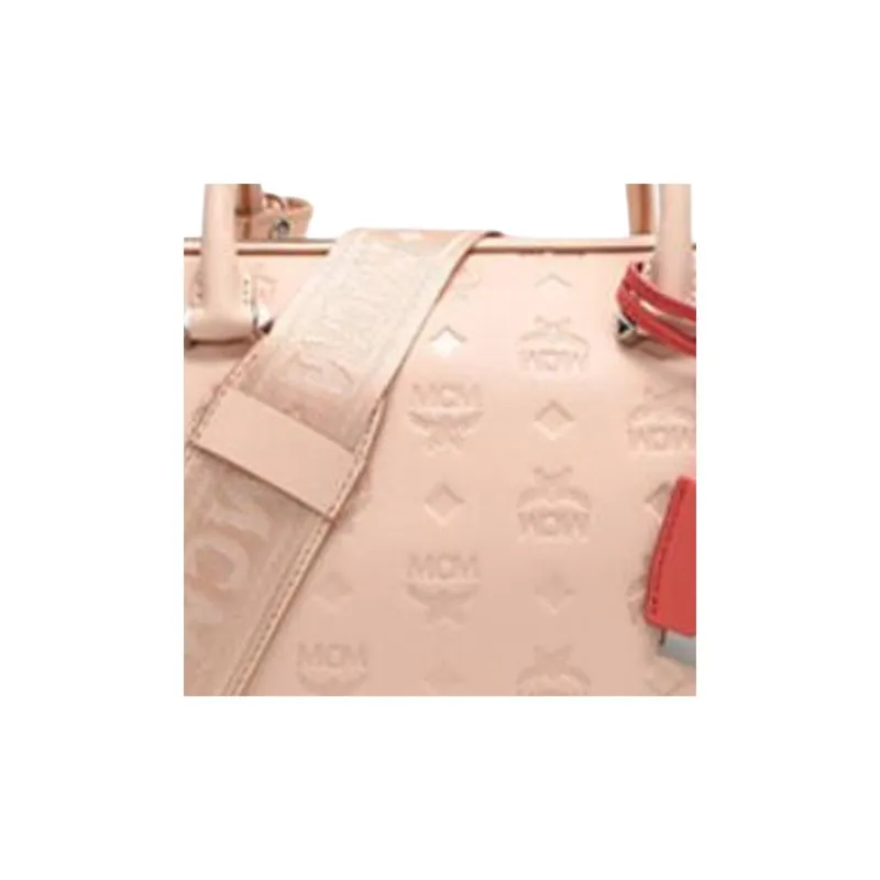 MCM Leather Boston Bag Pillow Bag Shoulder Bag Crossbody Bag Handbag Women's Soft Pink-4