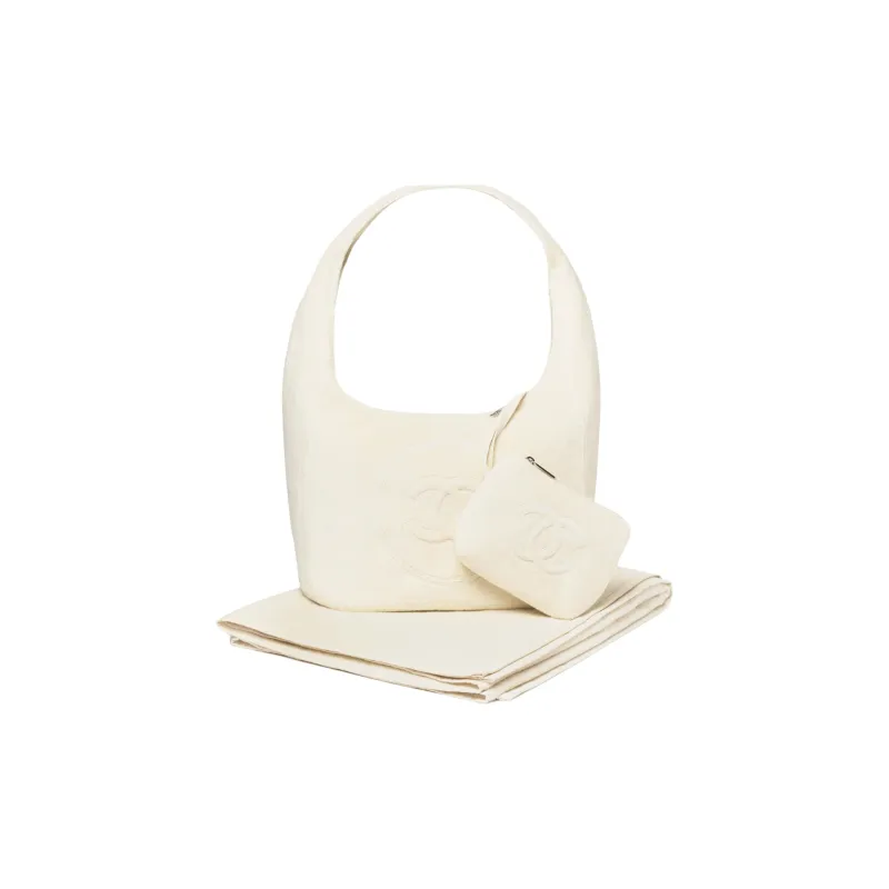 CHANEL Coco Cotton Beach Bag, Handbag, Shoulder Bag Women's White-2