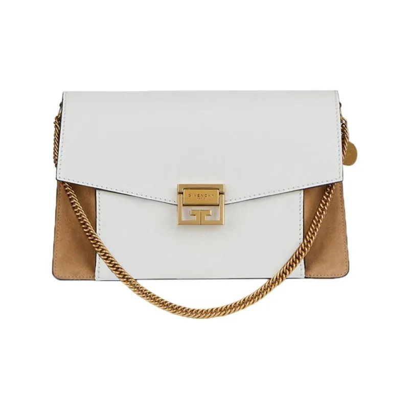 GIVENCHY GV3 Series Cow Leather Shoulder Bag, Crossbody Bag Medium Size Women's White & Camel-1