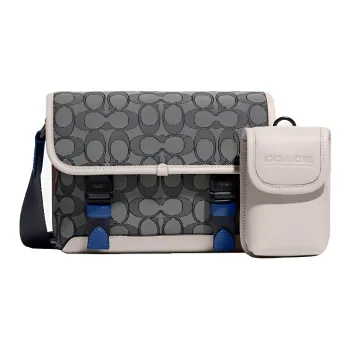 COACH League Fabric Messenger Bag, Shoulder Bag, Crossbody Bag Trumpets Men's Black Gray & White
