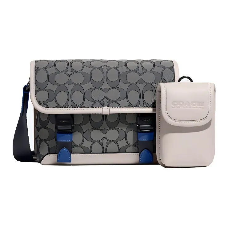 COACH League Fabric Messenger Bag, Shoulder Bag, Crossbody Bag Trumpets Men's Black Gray & White-0