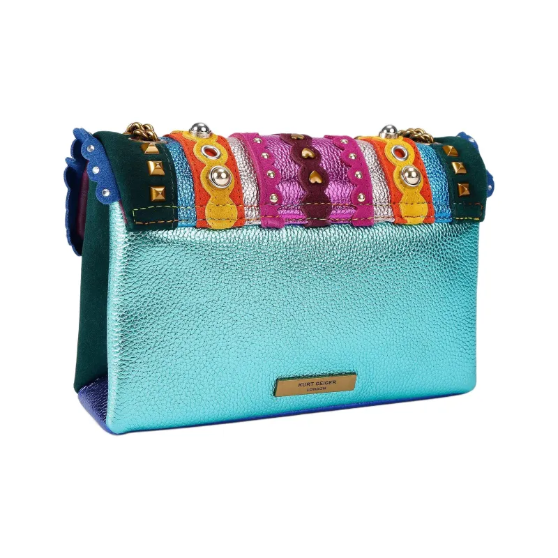 Kurt Geiger London Kensington Leather Crossbody Bag, Shoulder Bag Medium Size Women's Pink & Green-3