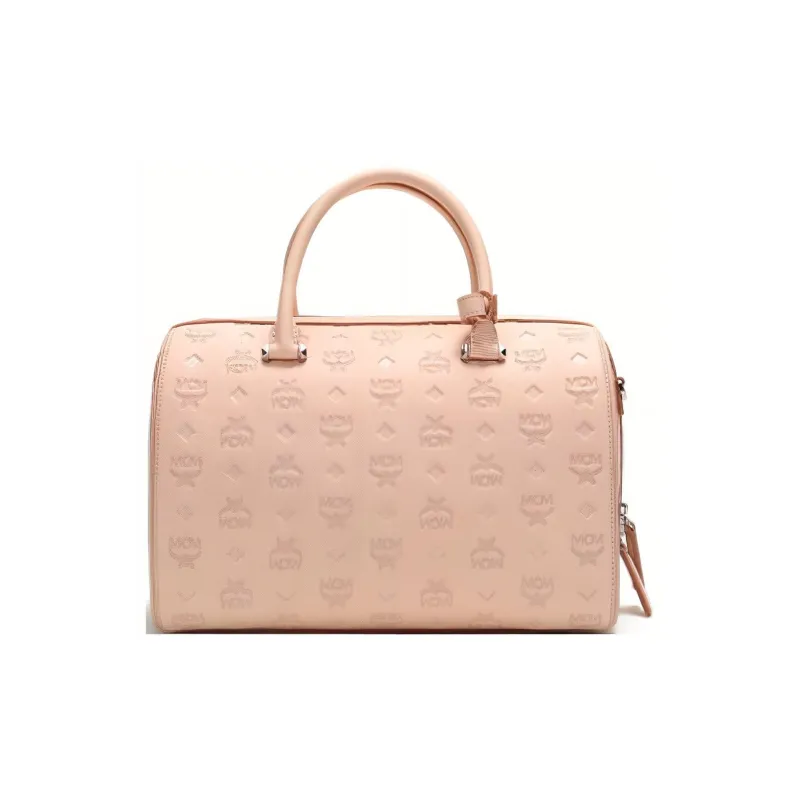 MCM Leather Boston Bag Pillow Bag Shoulder Bag Crossbody Bag Handbag Women's Soft Pink-3