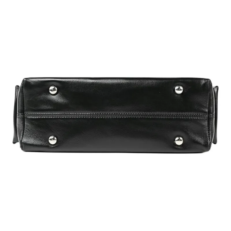 Folli Follie Top Grain Cow Leather Commute Minimalist Style Shoulder Bag Medium Size Women's Black-3