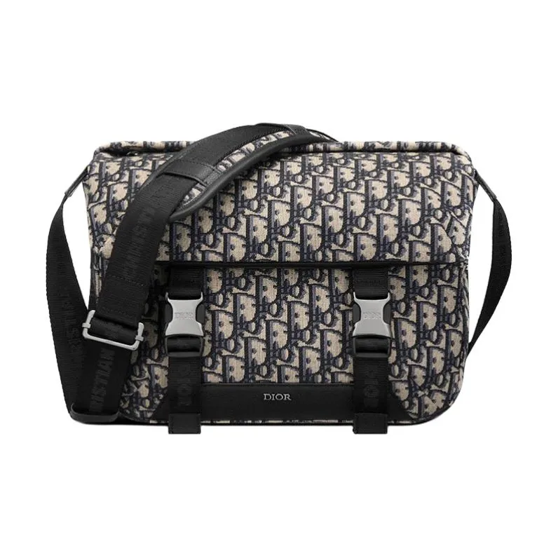 DIOR Jacquard Fabric Messenger Bag, Crossbody Bag, Shoulder Bag Men's Beige/Black-0