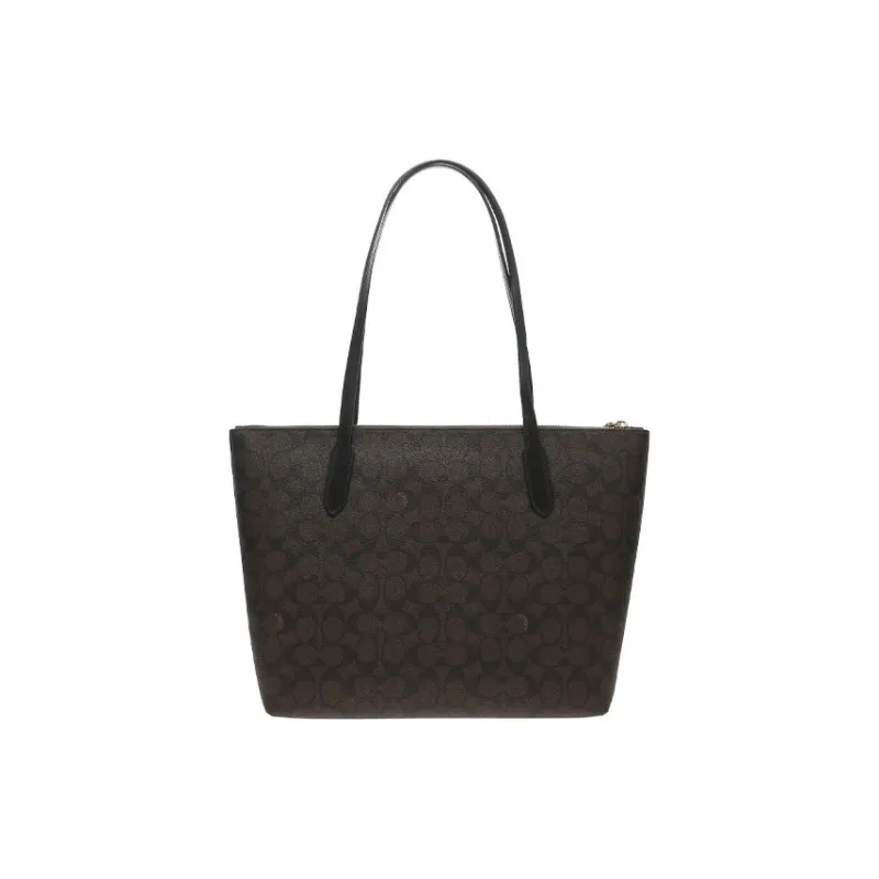 COACH Zip Top Tote Artificial Leather Tote Bag, Shopping Bag, Handbag, Shoulder Bag Tubas Women's Dark Brown-3