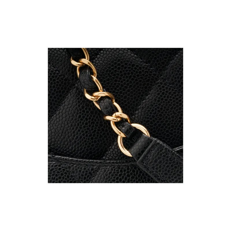 CHANEL Litchi Grain Cow Leather Crescent Bag, Flap Bag, Saddle Bag, Shoulder Bag, Crossbody Bag Trumpets Unisex Black-4