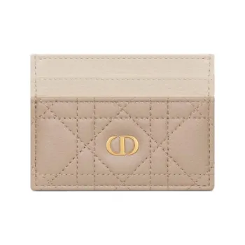 DIOR Caro Cow Leather Card Holder Women's Light Ivory & Pink Beige