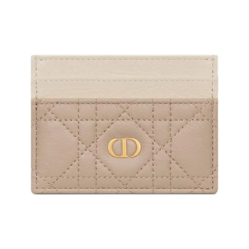 DIOR Caro Cow Leather Card Holder Women's Light Ivory & Pink Beige-0
