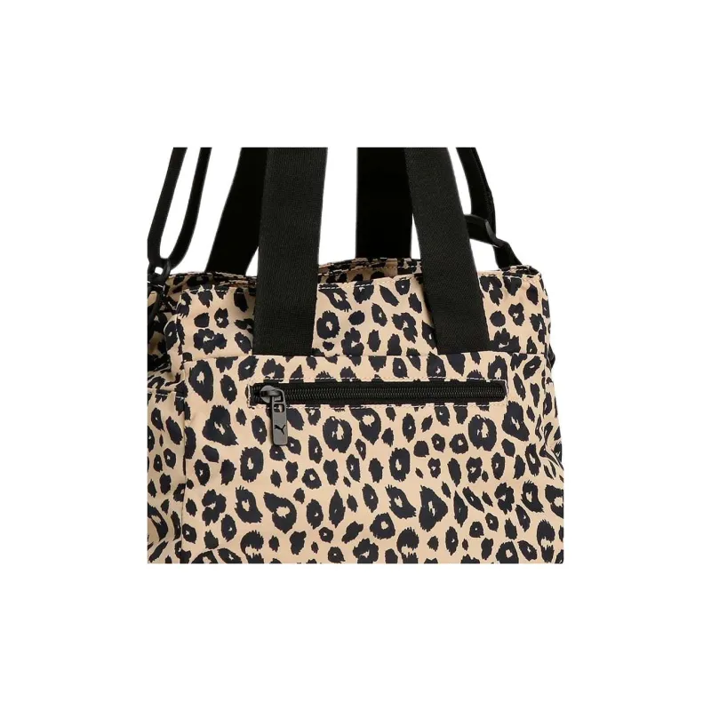 PUMA Nylon Tote Bag, Shopping Bag, Shoulder Bag, Handbag Small Size Women's Black Leopard Print-2