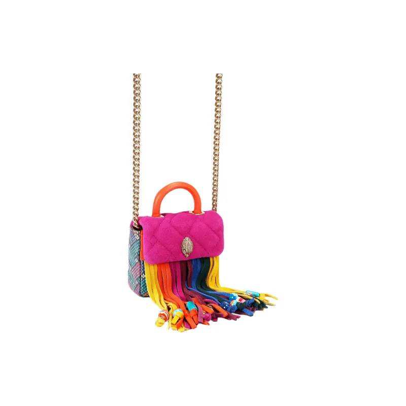 Kurt Geiger London Kensington Suede Shoulder Bag, Crossbody Bag, Handbag Mini Women's Pink & Yellow-1