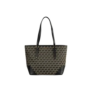 MICHAEL KORS Lillian Canvas With Leather Tote Bag, Shopping Bag, Shoulder Bag Women's Black