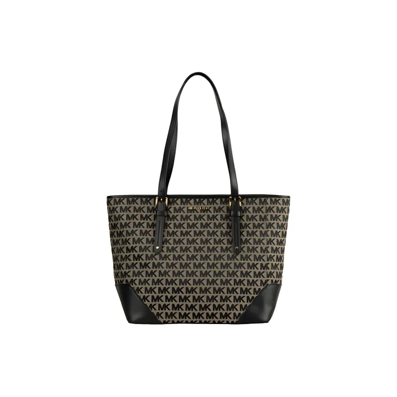MICHAEL KORS Lillian Canvas With Leather Tote Bag, Shopping Bag, Shoulder Bag Women's Black-0