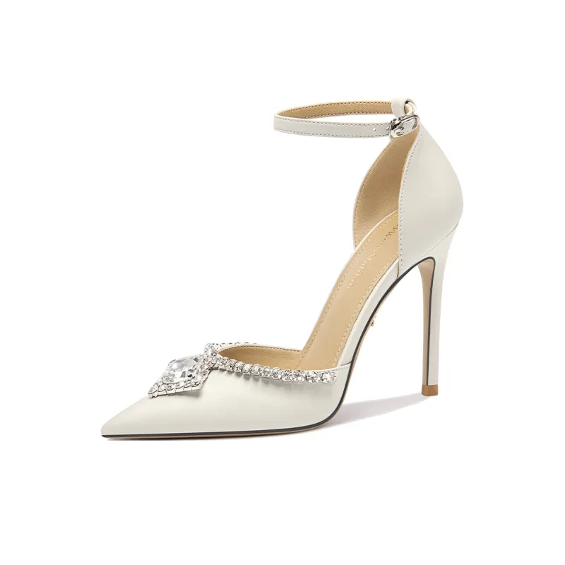 Lily Wei Floating Light Solid Color Slim Heel High Heels Women's Ecru-0
