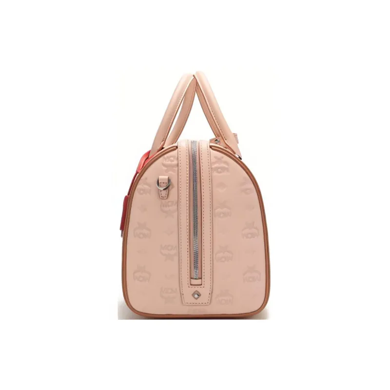 MCM Leather Boston Bag Pillow Bag Shoulder Bag Crossbody Bag Handbag Women's Soft Pink-2