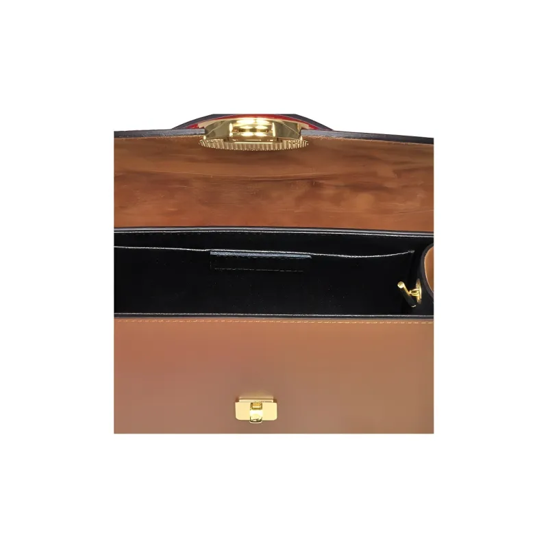 Le Parmentier Leather Handbag Women's Red With Caramel-4