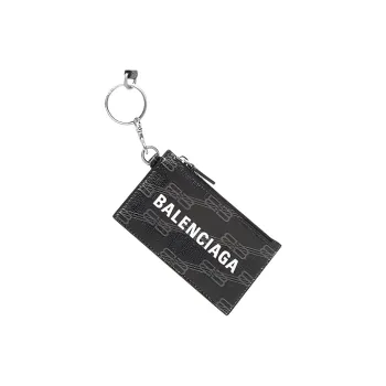 Balenciaga BB MONOGRAM SIGNATURE Coated Canvas Key Ring Card Holder Women's Black