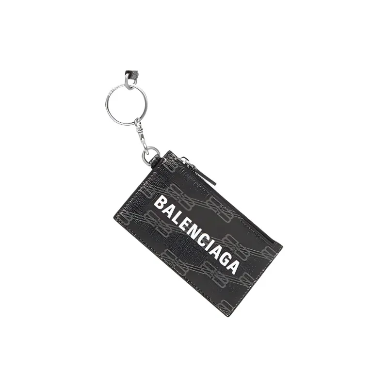 Balenciaga BB MONOGRAM SIGNATURE Coated Canvas Key Ring Card Holder Women's Black-0