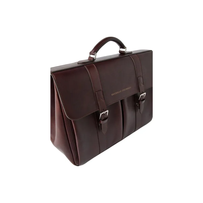 Brunello Cucinelli Calfskin Portable Briefcase Men's Burgundy-2