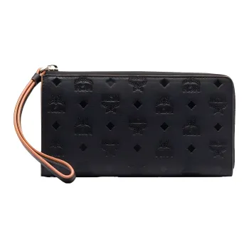 MCM Aren Nappa Leather Wrist Bag Wallet Large Size Women's Black