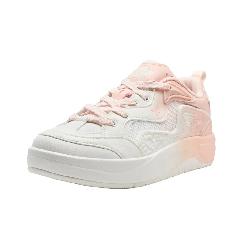 XTEP Lightweight Height Increasing Low Top Skateboard Shoes Women's Sail White Oil Gray Pink-1