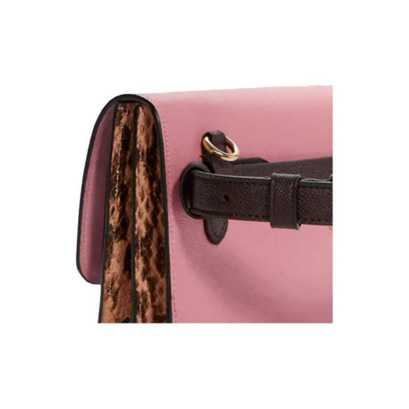 COACH Foldover Leather Fanny Pack, Crossbody Bag, Shoulder Bag Trumpets Women's Brown Monogram & Shell Pink-4