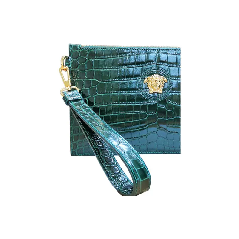 VERSACE Cow Leather Clutch Trumpets Men's Bright Green-4