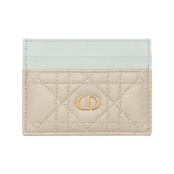 DIOR Caro Velour Calfskin Card Holder Women's Lily Of The Valley Green & Beige