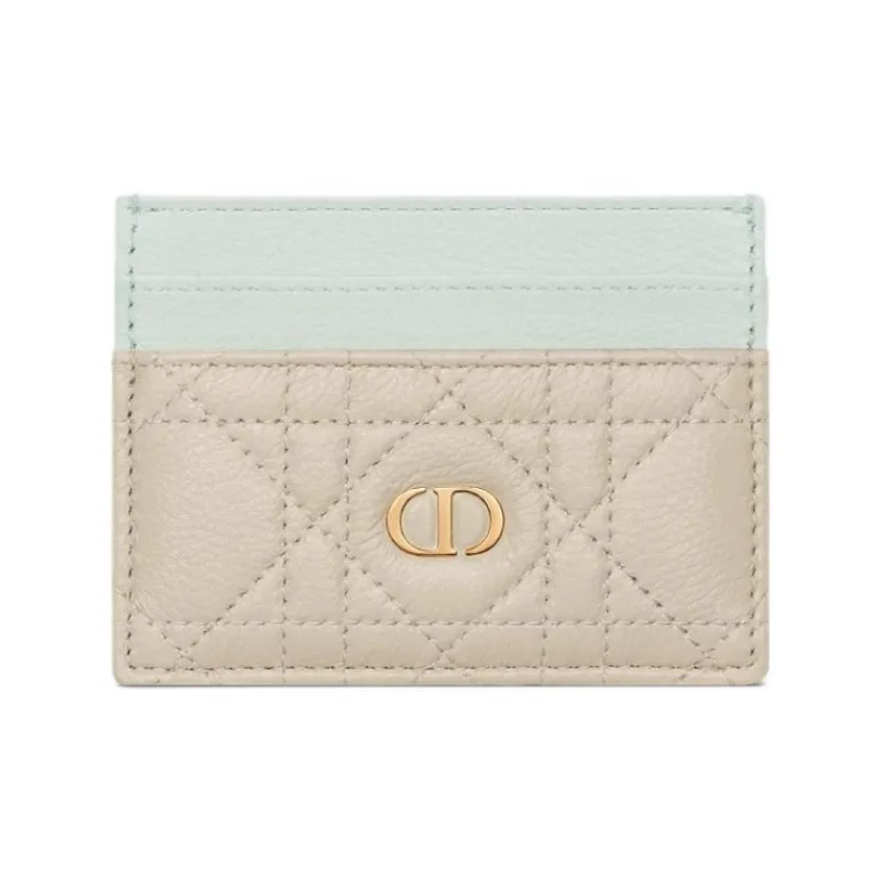 DIOR Caro Velour Calfskin Card Holder Women's Lily Of The Valley Green & Beige-0