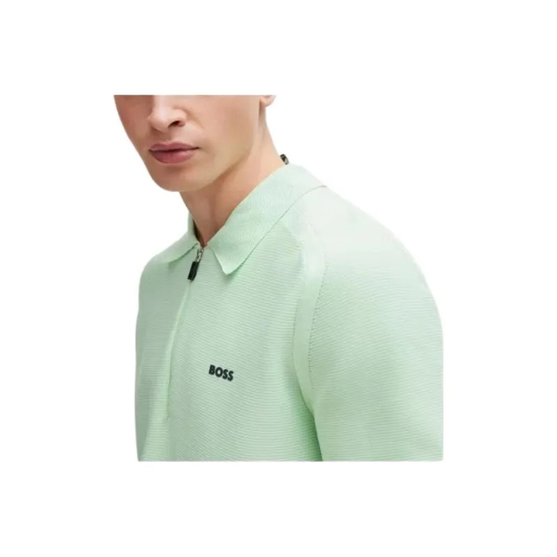 HUGO BOSS Short Sleeved Zip Neck Polo Sweater With Logo Detail Polo Shirt Men's Green-4