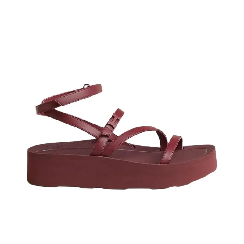 HERMES Liberte One Strap Sandals Women's Red-1
