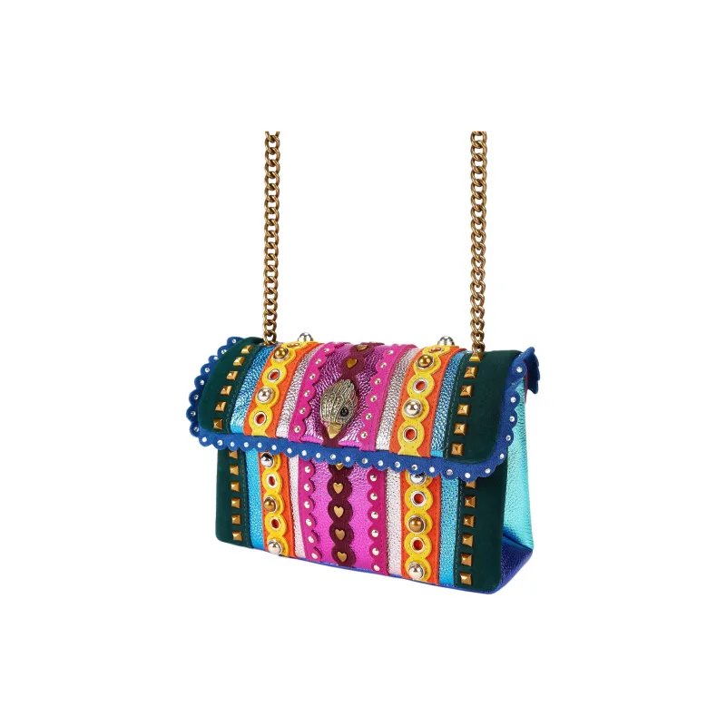 Kurt Geiger London Kensington Leather Crossbody Bag, Shoulder Bag Medium Size Women's Pink & Green-2