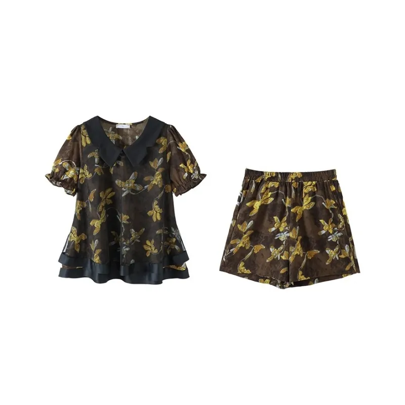 YUNFEIXIU Casual Suit Palm Fashion Loose Fit Slimming Fat Skimming Top Skirt Two Piece Set Summer Women's-0
